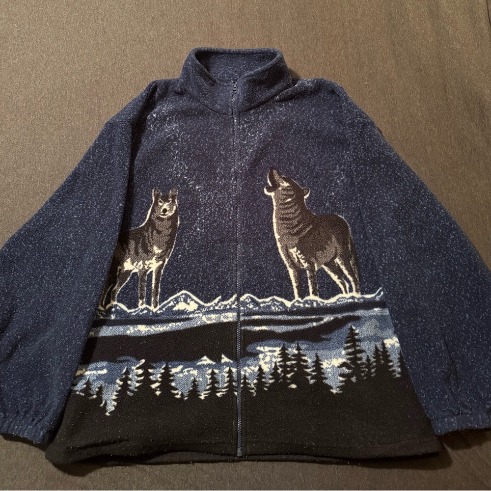 Vintage Wolf Print Fleece Bomber